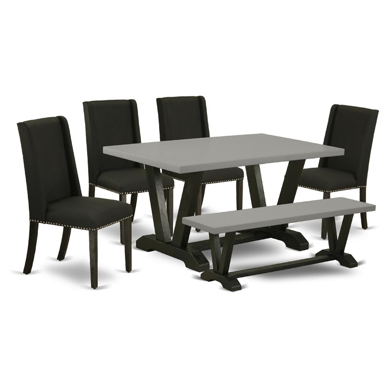 East West Furniture V-Style 6-piece Wood Dining Set in Cement/Black