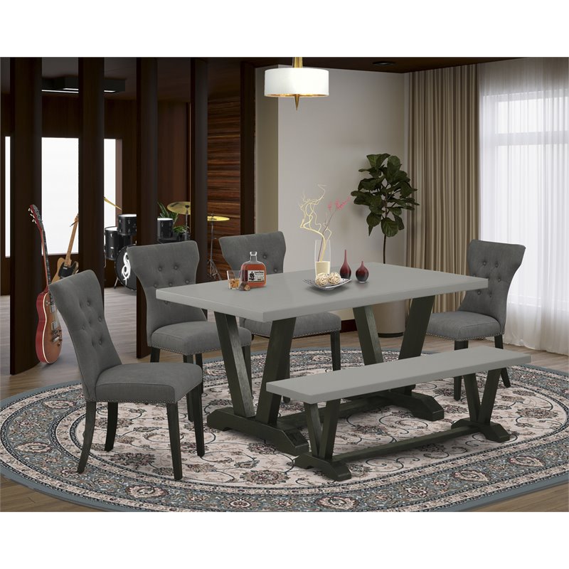 East West Furniture V-Style 6-piece Wood Dining Set in Cement/Black/Gray