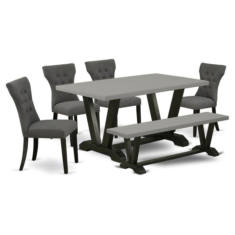 East West Furniture V-Style 6-piece Wood Dining Set in Cement/Black/Gray
