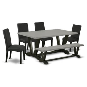 East West Furniture V-Style 6-piece Wood Dining Set in Cement and Black