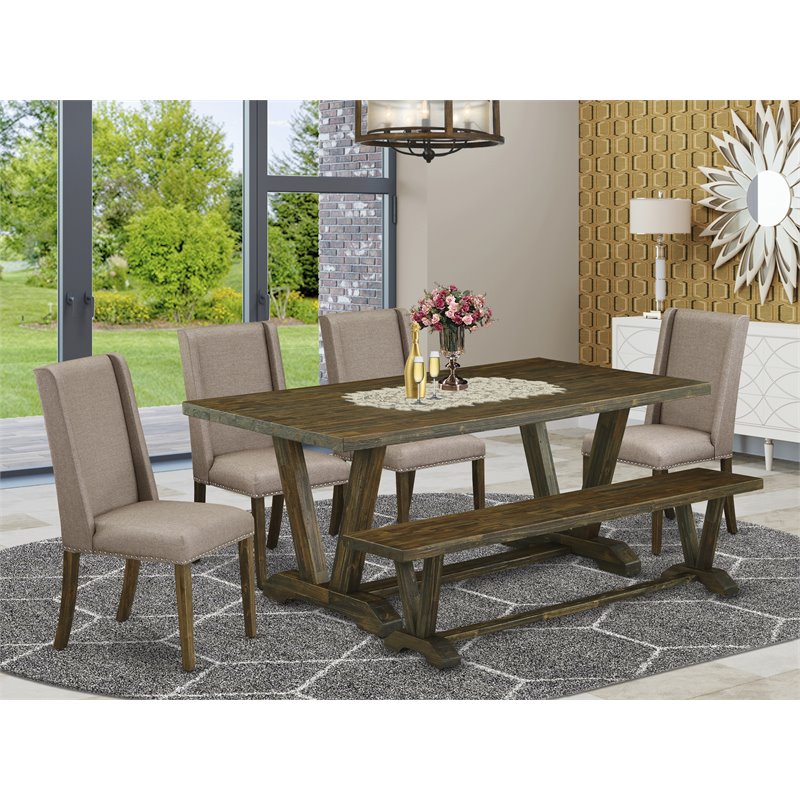 East West Furniture V-Style 6-piece Wood Dining Room Set in Jacobean Brown