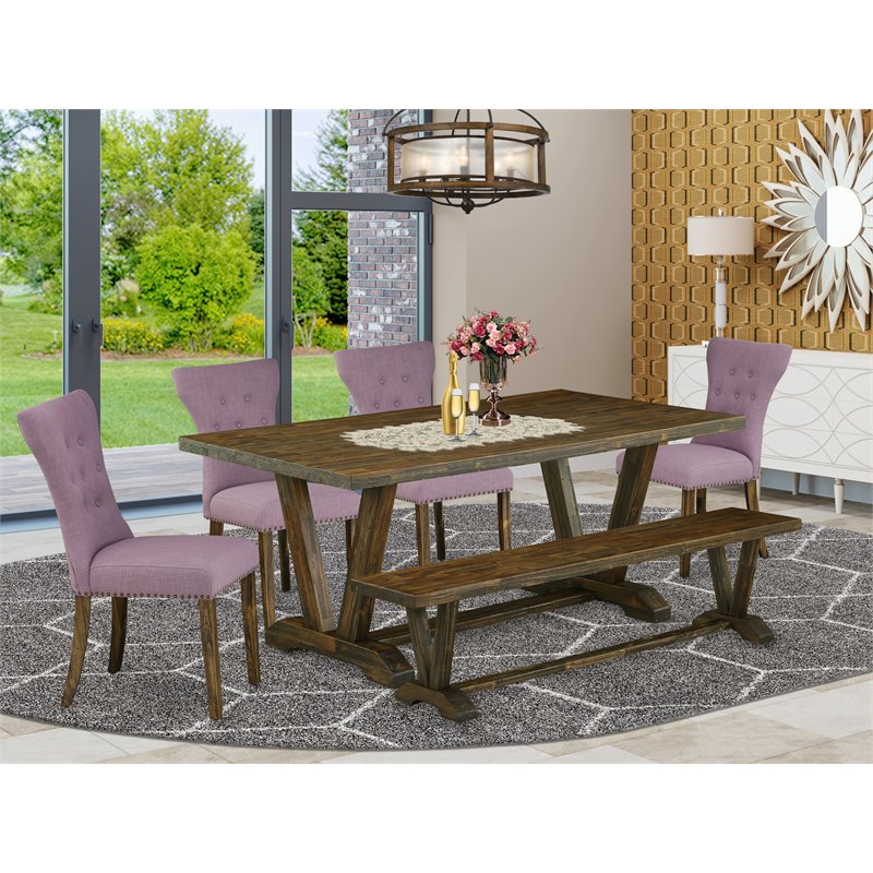 East West Furniture V-Style 6-piece Wood Kitchen Table Set in Jacobean Brown