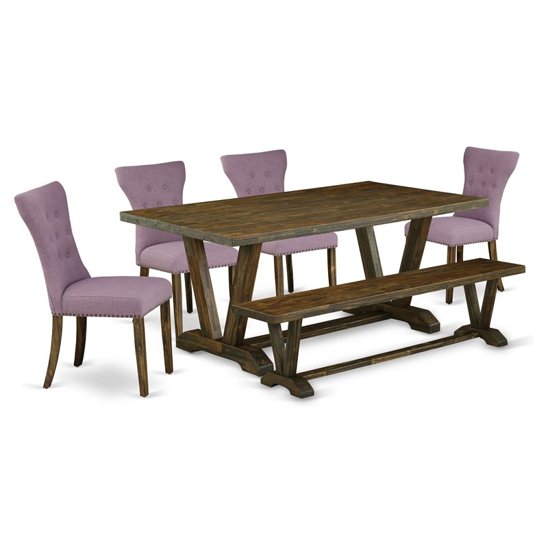 East West Furniture V-Style 6-piece Wood Kitchen Table Set in Jacobean Brown