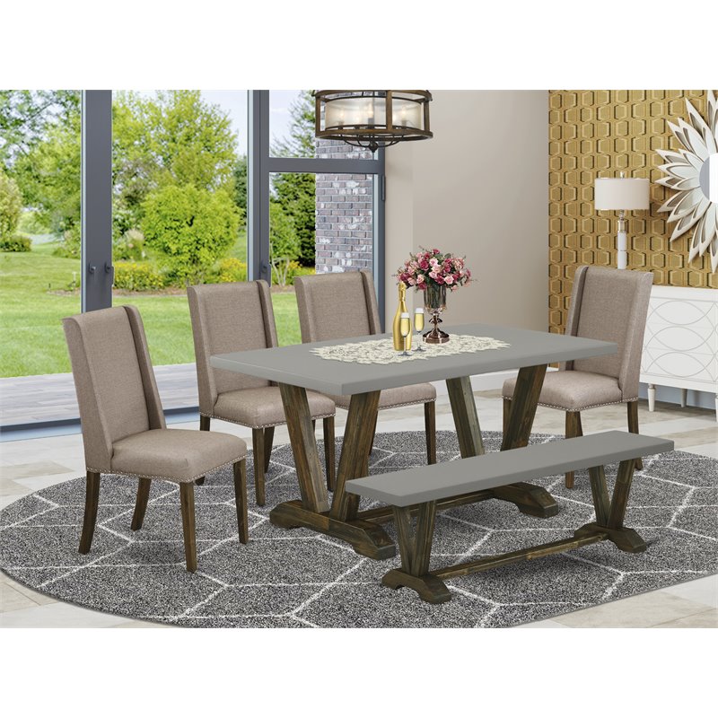 East West Furniture V-Style 6-piece Wood Dining Table Set in Jacobean Brown