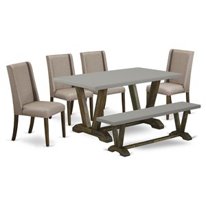East West Furniture V-Style 6-piece Wood Dining Table Set in Jacobean Brown