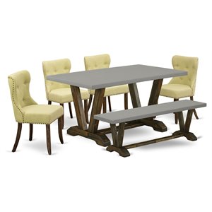 East West Furniture V-Style 6-piece Dining Set in Cement and Distressed Brown
