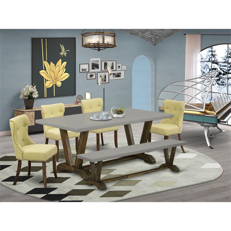 East West Furniture V-Style 6-piece Wood Dining Set in Jacobean Brown/Cement