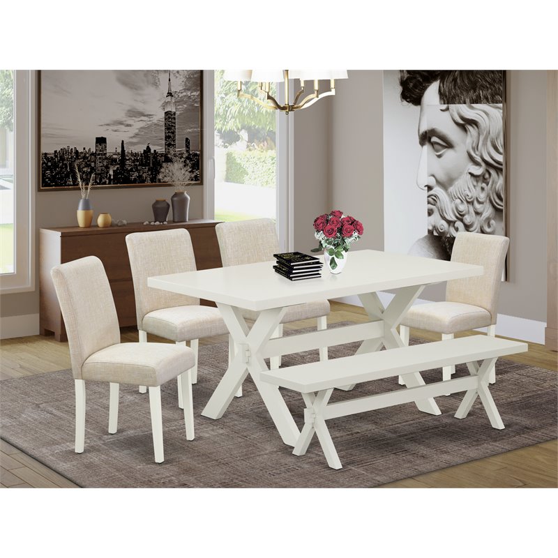 East West Furniture X-Style 6-piece Wood Dinette Set in Linen White