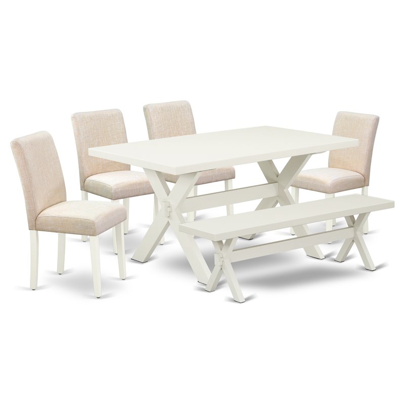 East West Furniture X-Style 6-piece Wood Dinette Set in Linen White