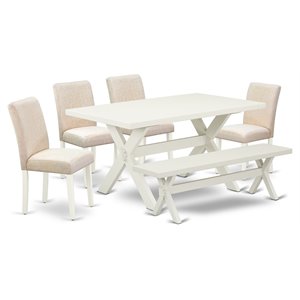 East West Furniture X-Style 6-piece Wood Dinette Set in Linen White