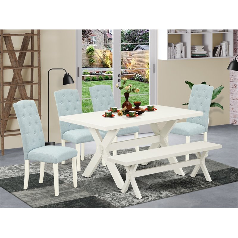 East West Furniture X-Style 6-piece Wood Dining Room Set in Linen White