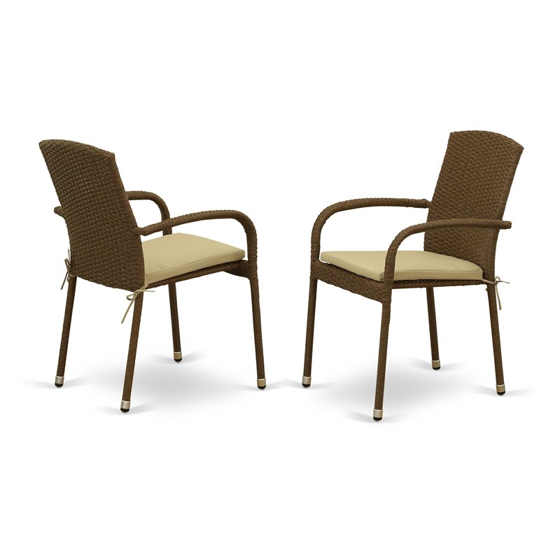 East West Furniture Oslo 5-piece Metal Patio Dining Set with Cushion in Brown