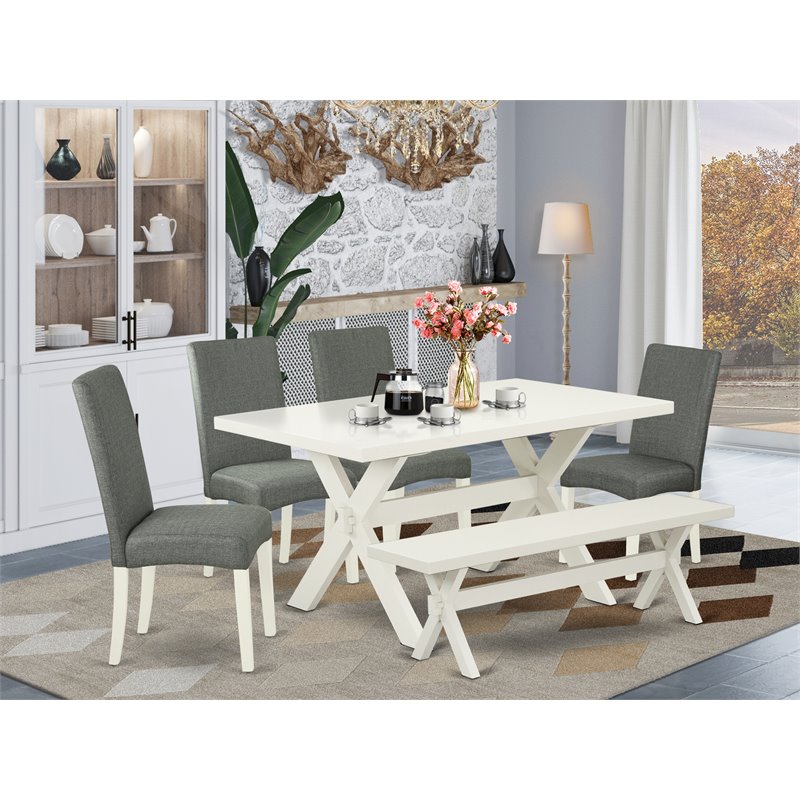 East West Furniture X-Style 6-piece Wood Dinette Table Set in Linen White