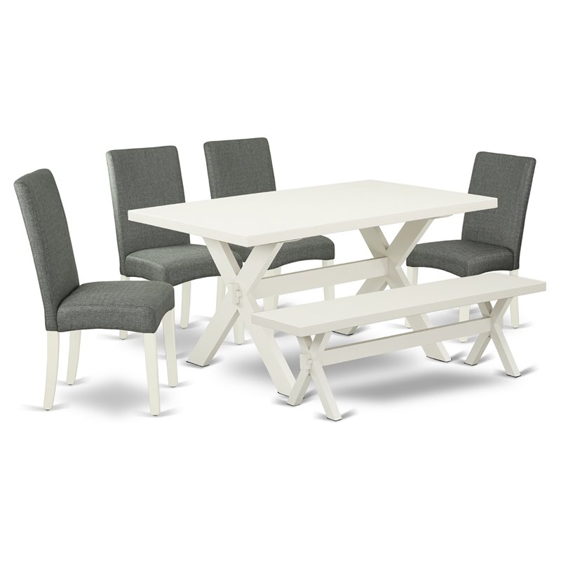 East West Furniture X-Style 6-piece Wood Dinette Table Set in Linen White