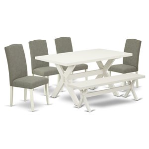 East West Furniture X-Style 6-piece Wood Dining Set in Linen White/Dark Shitake