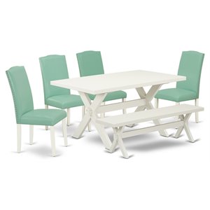 East West Furniture X-Style 6-piece Wood Dining Set in Linen White/Pound