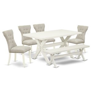 East West Furniture X-Style 6-piece Wood Kitchen Set in Linen White