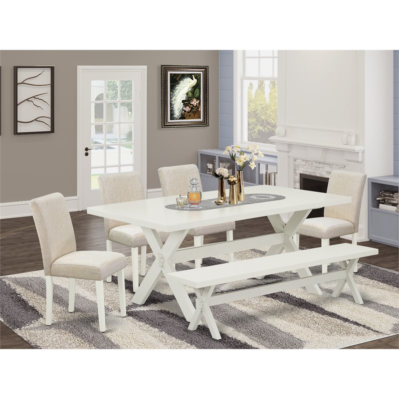 East West Furniture X-Style 6-piece Wood Dining Set in Linen White/Light Beige
