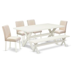 East West Furniture X-Style 6-piece Wood Dining Set in Linen White/Light Beige