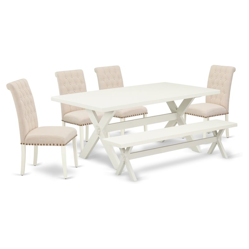 East West Furniture X-Style 6-piece Wood Dining Set in Linen White/Beige
