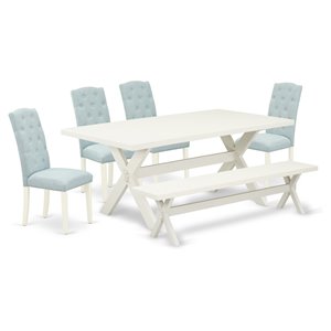 East West Furniture X-Style 6-piece Wood Dining Set in Linen White/Baby Blue