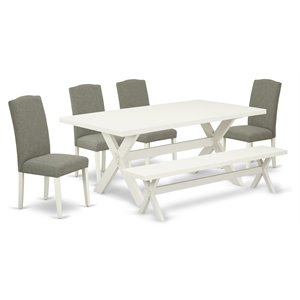 East West Furniture X-Style 6-piece Wood Dining Set in White/Dark Shitake