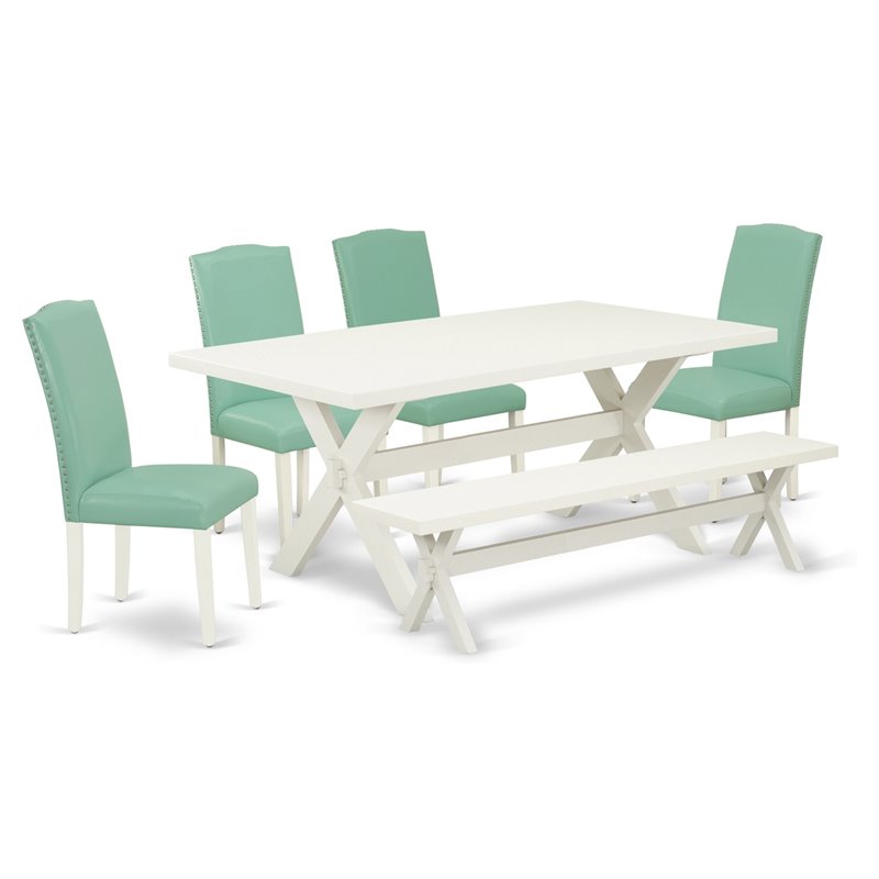 East West Furniture X-Style 6-piece Wood Dining Table Set in Linen White/Pound