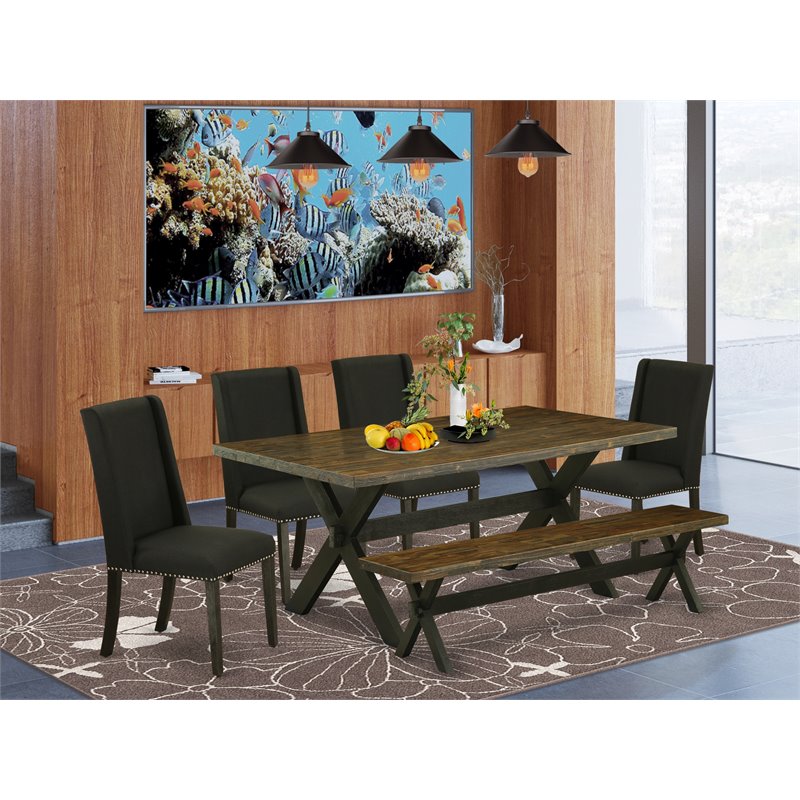 East West Furniture X-Style 6-piece Wood Dining Set in Black/Distressed Jacobean