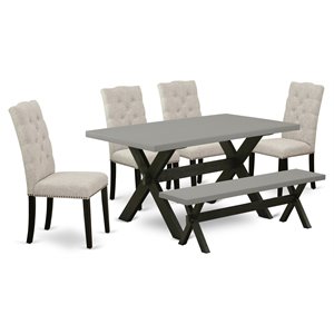 East West Furniture X-Style 6-piece Wood Dining Set in Black/Doeskin/Cement
