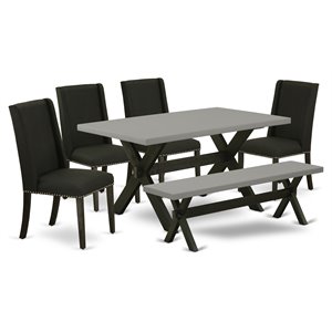 East West Furniture X-Style 6-piece Wood Dining Set in Wire Brushed Black