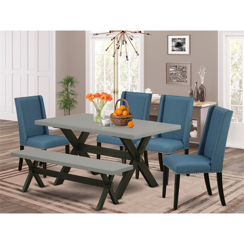 East West Furniture X-Style 6-piece Wood Dining Table Set in Cement and Black