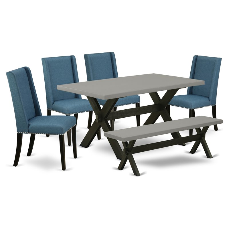 East West Furniture X-Style 6-piece Wood Dining Table Set in Cement and Black