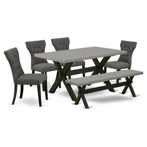 East West Furniture X-Style 6-piece Traditional Wood Dining Set in Black
