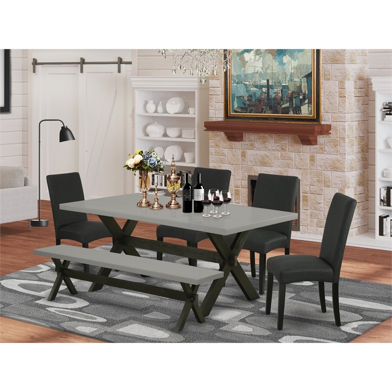 East West Furniture X-Style 6-piece Wood Dining Set in Cement and Black
