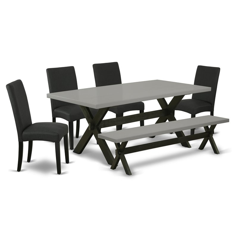 East West Furniture X-Style 6-piece Wood Dining Set in Cement and Black