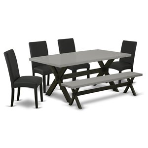 East West Furniture X-Style 6-piece Wood Dining Set in Cement and Black