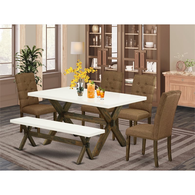 East West Furniture X-Style 6-piece Wood Dining Table Set in Jacobean Brown