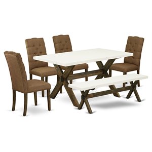 East West Furniture X-Style 6-piece Wood Dining Table Set in Jacobean Brown