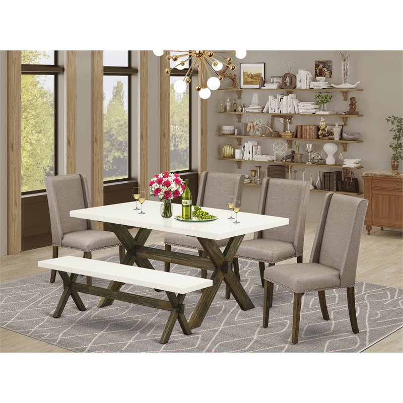 East West Furniture X-Style 6-piece Wood Dining Room Set in Jacobean Brown