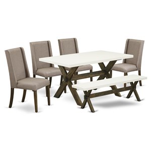 East West Furniture X-Style 6-piece Wood Dining Room Set in Jacobean Brown