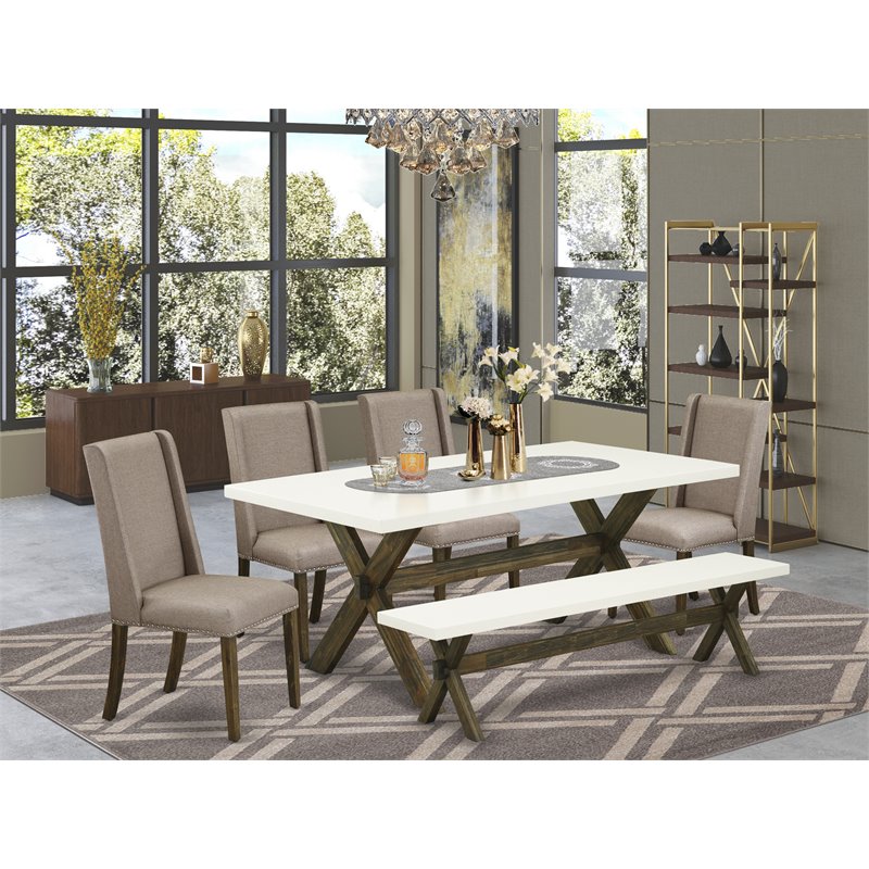 East West Furniture X-Style 6-piece Wood Dining Room Table Set in Jacobean Brown
