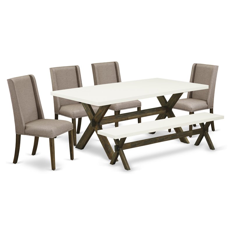 East West Furniture X-Style 6-piece Wood Dining Room Table Set in Jacobean Brown