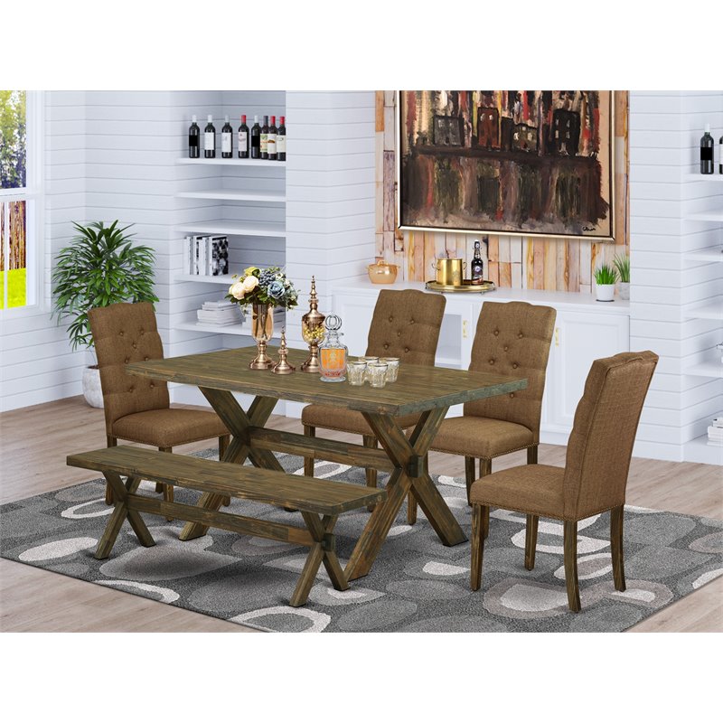 East West Furniture X-Style 6-piece Wood Dinette Set in Jacobean Brown