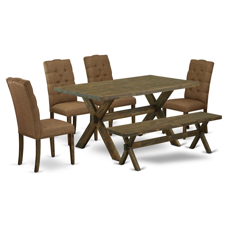East West Furniture X-Style 6-piece Wood Dinette Set in Jacobean Brown