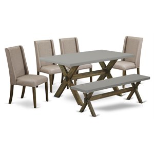 East West Furniture X-Style 6-piece Wood Dining Set in Jacobean Brown/Cement