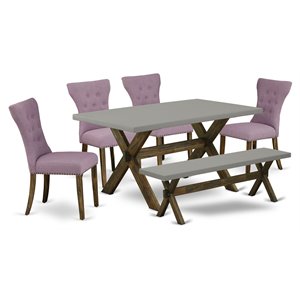 East West Furniture X-Style 6-piece Wood Dining Set in Jacobean Brown