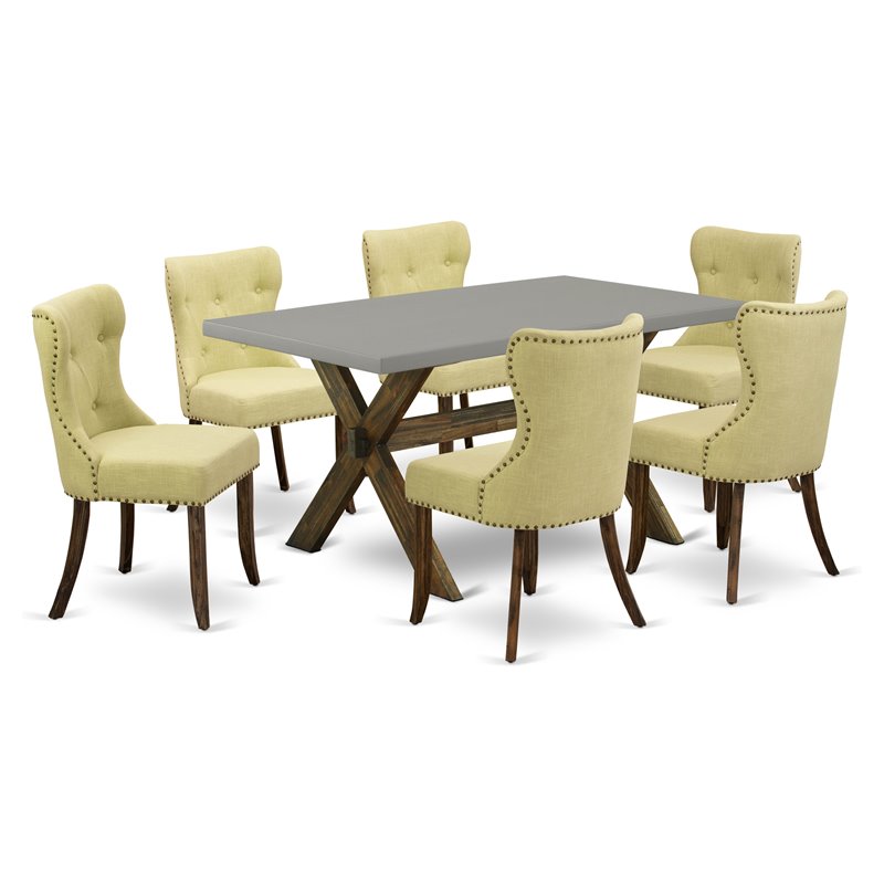 East West Furniture X-Style 7-piece Wood Dining Set with Fabric Seat in Brown