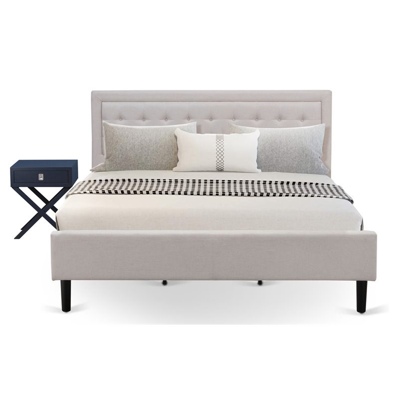 East West Furniture Fannin 2-piece Wood King Bedroom Set in Mist Beige/White