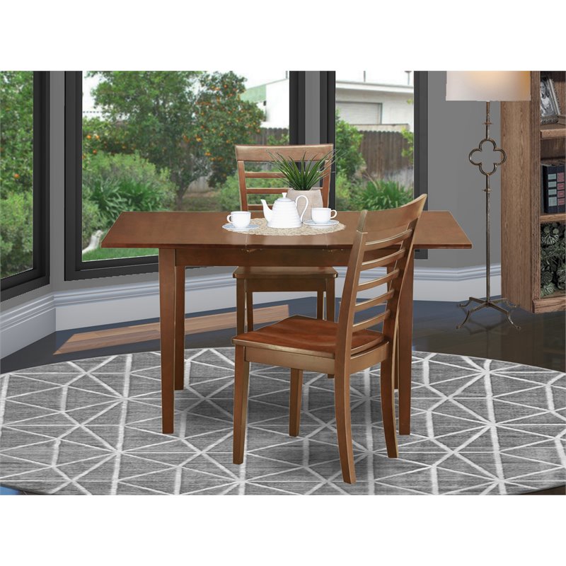 East West Furniture Norfolk 3-piece Wood Table and Dinette Chair Set in Mahogany