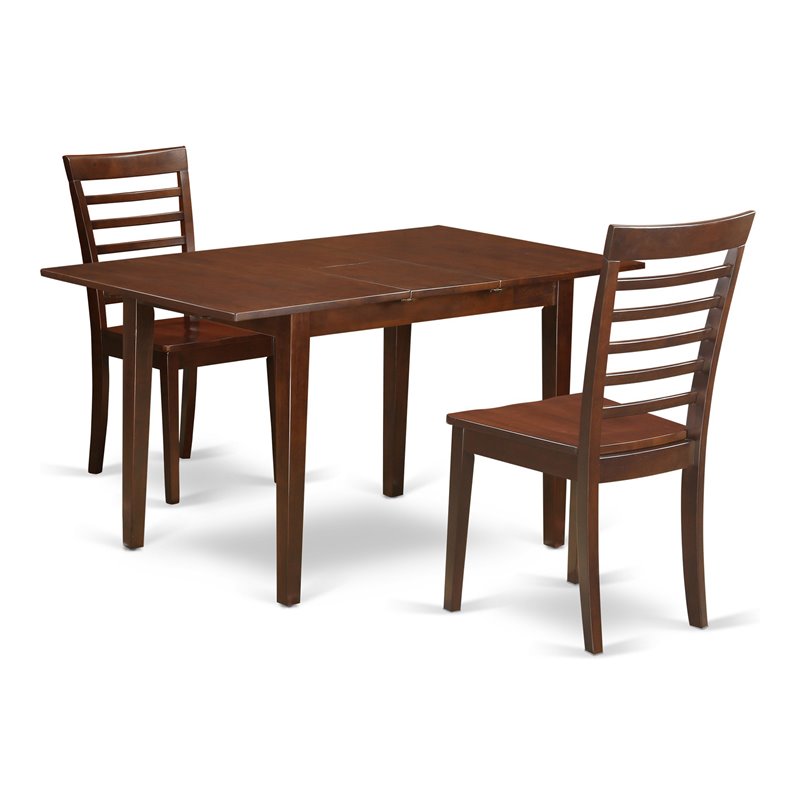 East West Furniture Norfolk 3-piece Wood Table and Dinette Chair Set in Mahogany